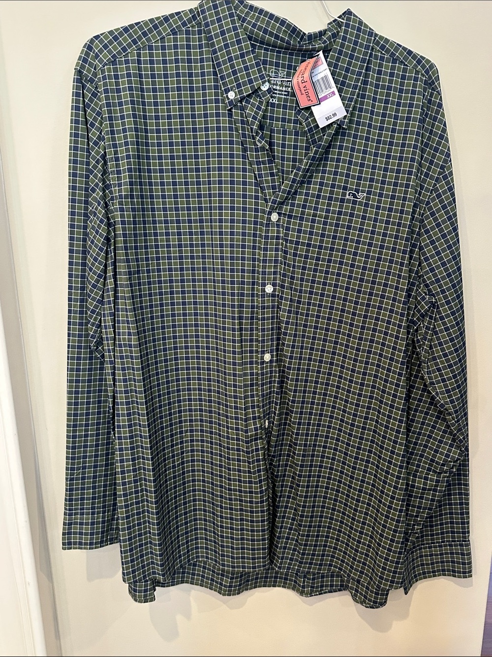 Vineyard Vines Navy and Green Plaid Button-Down Shirt